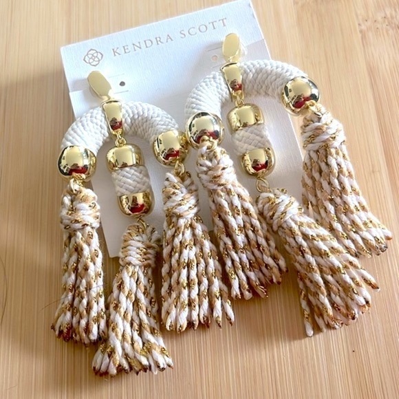 Brand New Kendra Scott Masie Tassel Statement Earrings 14k Gold Plated White - Picture 2 of 13